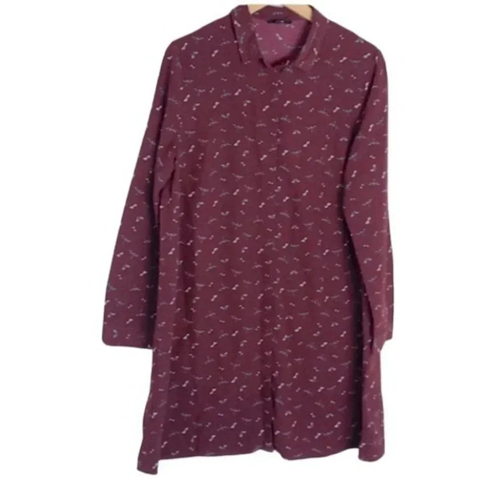 Kiabi‎ 8 maroon dragon flies print shirt dress